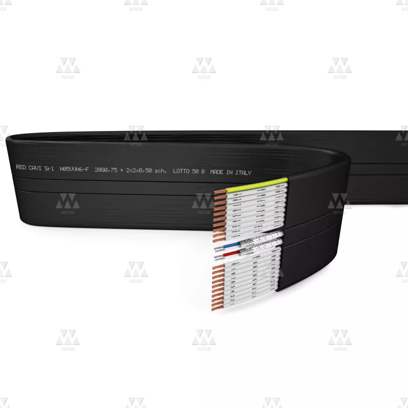T012514 | CÂBLE PLAT CANBUS H05VVH6-F 14X0,75 +1,5 J/V + 2X2X0,50 mm² PAIRES BLINDÉES